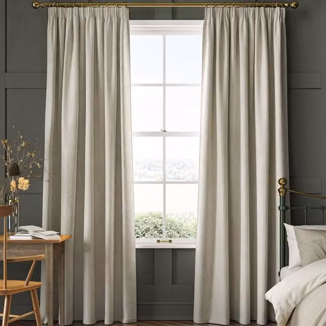 William Morris At Home Lodden Embroidery Made to Measure Blackout Curtains in Beige