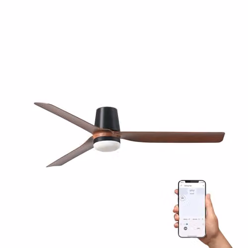 Netlighting Punt Tub Smart LED Ceiling Fan in Black and Wood, 132 cm