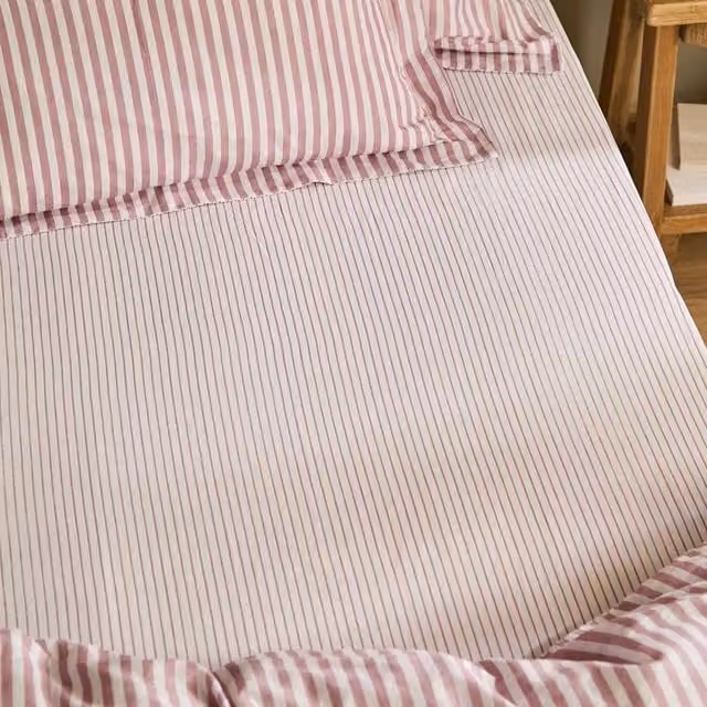 Yard Hebden Narrow Stripe 100% Cotton Fitted Sheet in Pink, Size: 140 x 200 cm