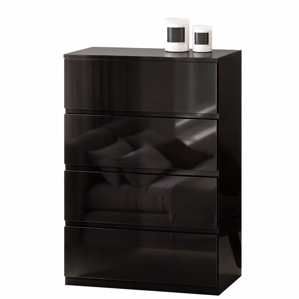 STILVORA Modern Glossy Black Chest of Drawers with 4 Soft-Close Drawers – 4