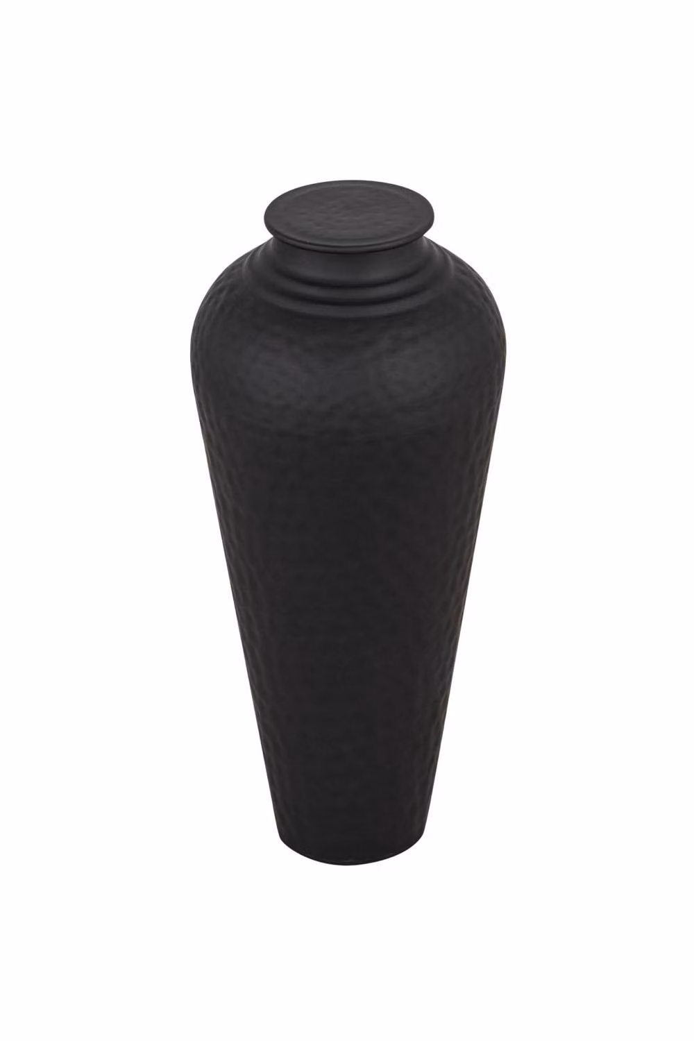 KDMD Matt Black Hammered Metal Vase with Lid for Modern Floral Tabletop Decoration