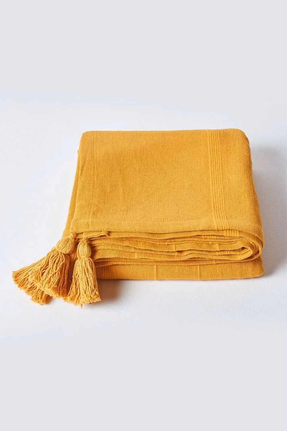 Homescapes Cotton Rajput Ribbed Throw in Yellow, W/D/H: 360 x 255 cm – 2
