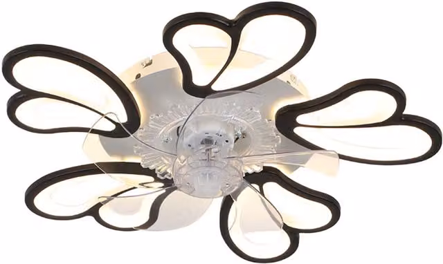Living Star Modern Heart Shaped LED Ceiling Fan Light in Black and Transparent