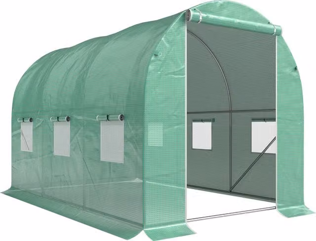 Outsunny Green Poly Tunnel Greenhouse with Zipped Roll-Up Door and 6 Mesh Windows, W: 3 m, D: 2 m, H: 1.94 m