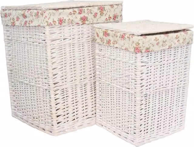 Red and White Wicker Hamper with Removable Cotton Fabric Bag and Handles, Diameter: 46 cm, Capacity: 5 kg