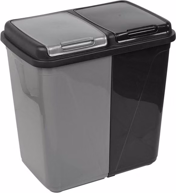 URBNLIVING Kitchen Waste and Laundry Sorting Double Bin with Flip Lid in Black and Grey