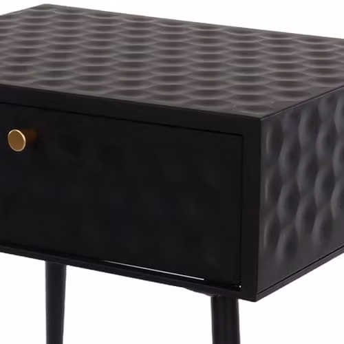 Core Products Saturn Black 1-Drawer Metal Bedside Cabinet with Mid-Century Tapered Legs – 4