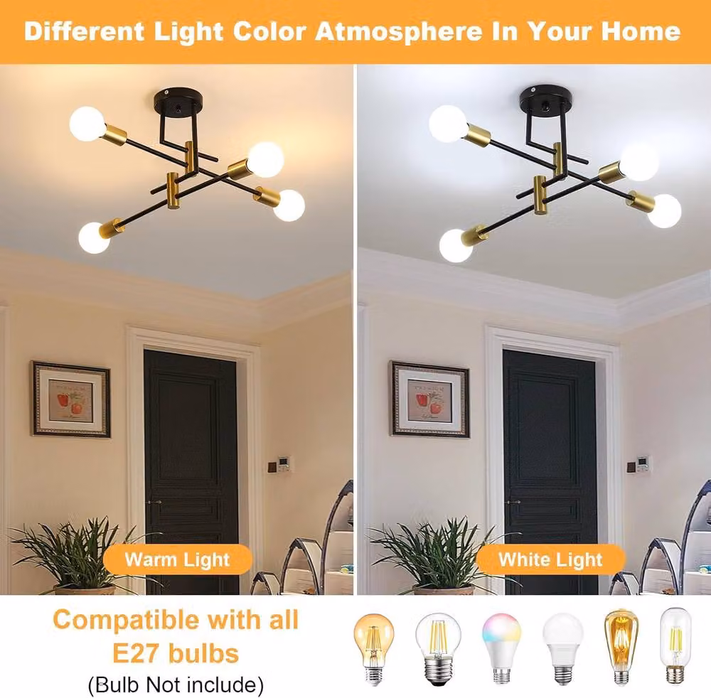 Goeco Vintage Industrial E27 Ceiling Light in Black – 4