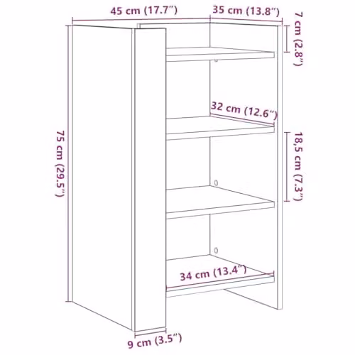 vidaXL Modern Sideboard in Matt Grey MDF, W/D/H: 45 x 35 x 75 cm – 3