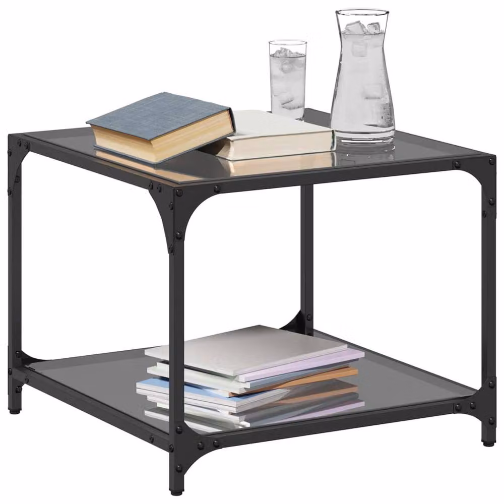 Berkfield Home Set of 2 Modern Square Coffee Tables with Black Glossy Glass Tops and Steel Frames, W/D/H: 50 x 50 x 40 cm – 3