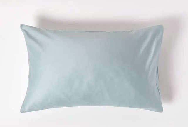 Homescapes Mako Sateen Combed Cotton Housewife Pillowcase, 400 TC, Blue