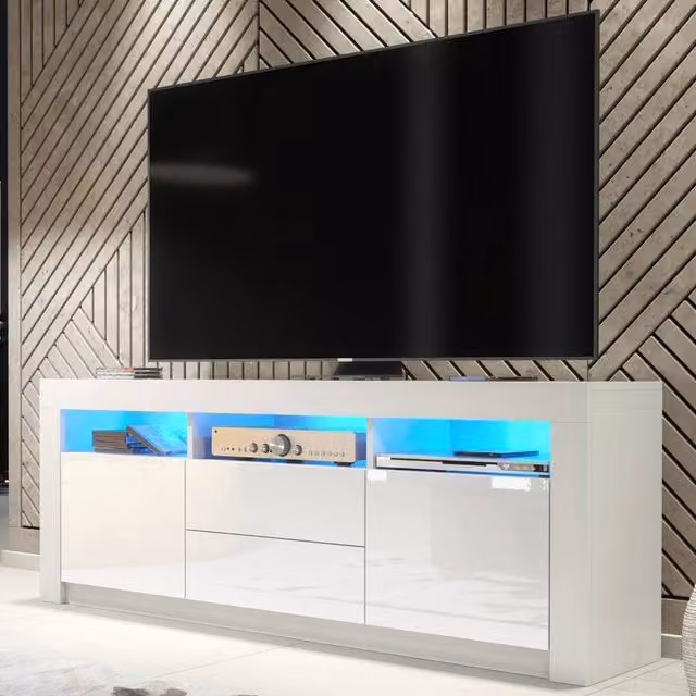 Mex Furniture LTD Shine TV Unit in White with Glossy Doors and LED Lights, W: 160 cm, H: 60 cm, D: 35 cm – 1