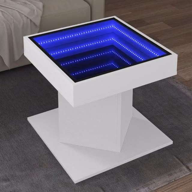 Berkfield Home Modern Square Coffee Table in White with LED Lighting, W/D/H: 50 x 50 x 45 cm – 1