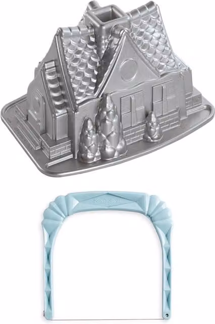 Nordic Ware Gingerbread House Bundt Pan and Slicer, Silver Non-Stick Aluminium