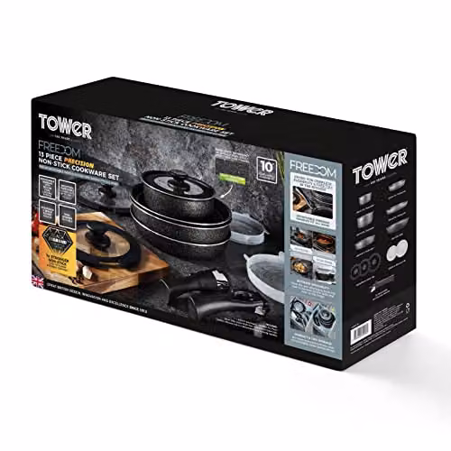 Tower Freedom 13 Piece Non-Stick Aluminium Cookware Set with Detachable Handles, Black – 7