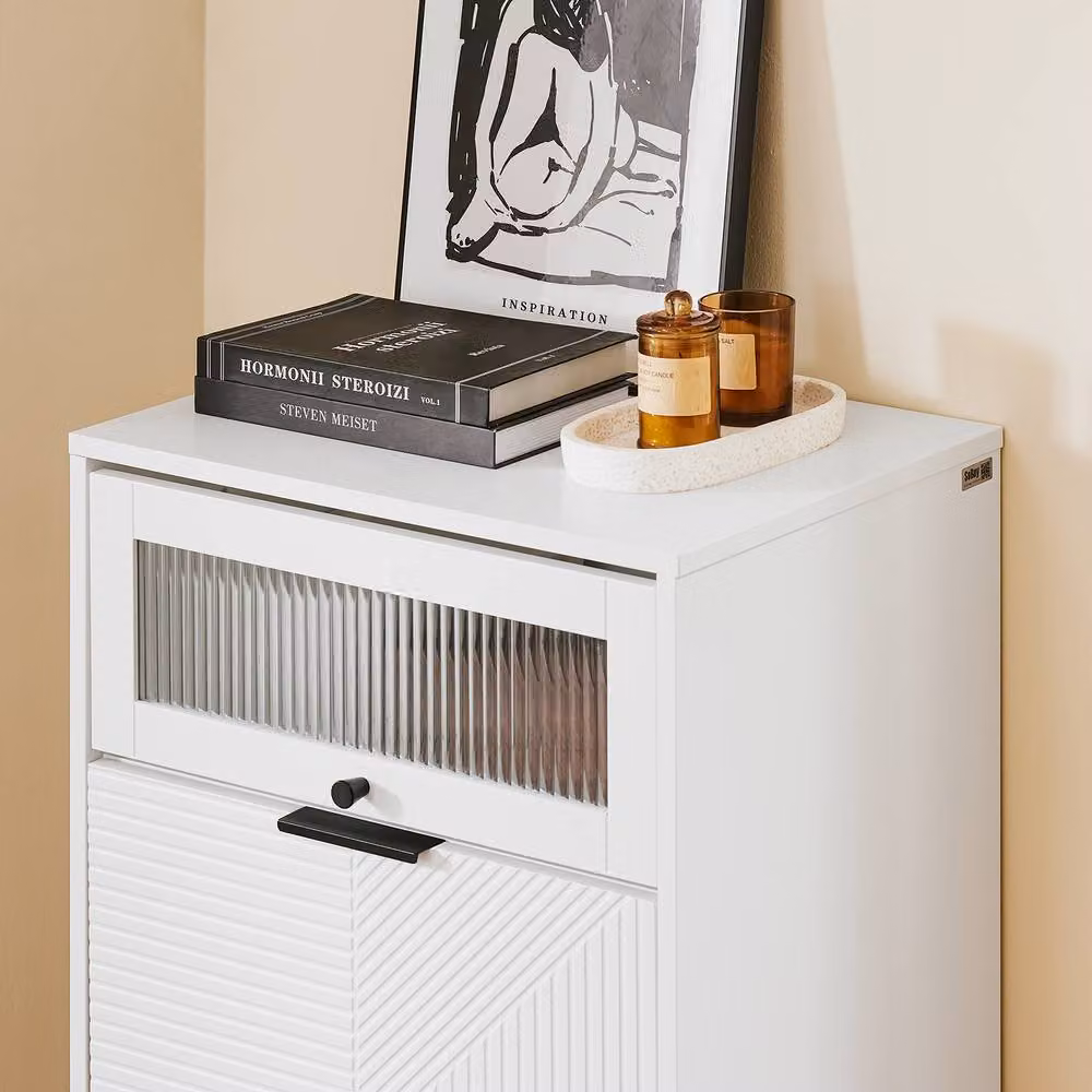SoBuy Modern Freestanding Shoe Cabinet with Glass Doors and Tilting Compartments in White or Black – 3
