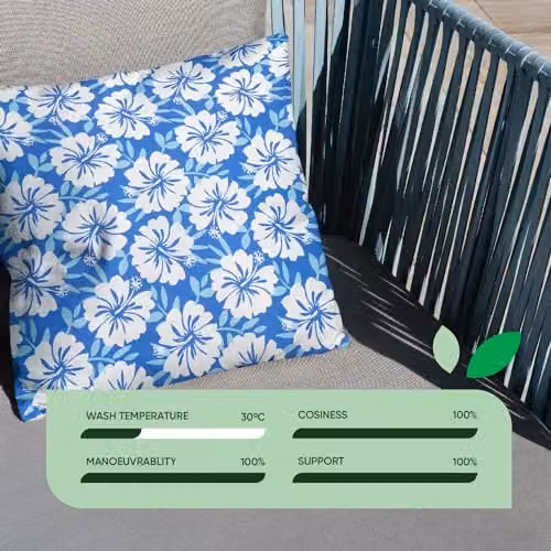Gardenwize Pack of 2 Blue Hawaiian Floral Outdoor Scatter Cushions, Square Weather Resistant Decorative Pillows with Removable Washable Covers, 45 x 45 cm – 2
