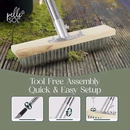 Pelle & Sol Heavy Duty Floor Scrubbing Brush with Telescopic Handle and Scraper in Silver – 5