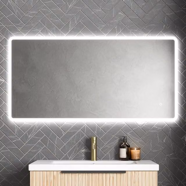 Bathwell Rectangular Backlit LED Bathroom Mirror with Demister and Touch Control in Silver
