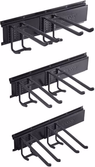 VEVOR Heavy Duty Wall Mount Steel Tool Organizer in Black with 6 Adjustable Hooks