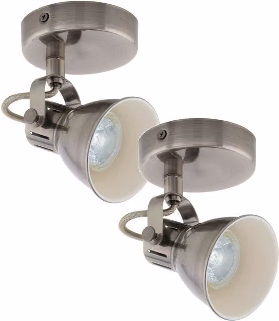 Loops 2 Pack Modern Metal Wall Spot Lights in Silver with Beige Shades and Included 3.3W LED GU10 Bulbs