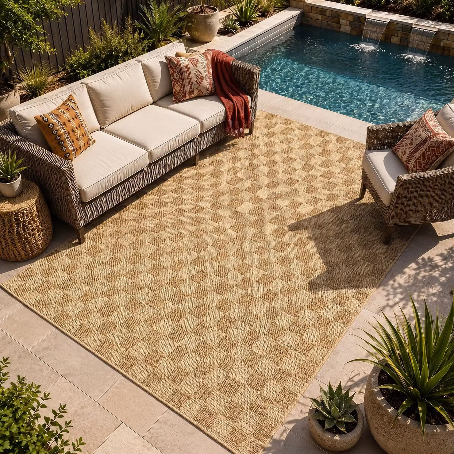 Livabliss Pismo Beach Modern Checked Jute-Look Indoor and Outdoor Rug in Yellow, Beige and Brown, W: 160 cm, L: 215 cm – 3