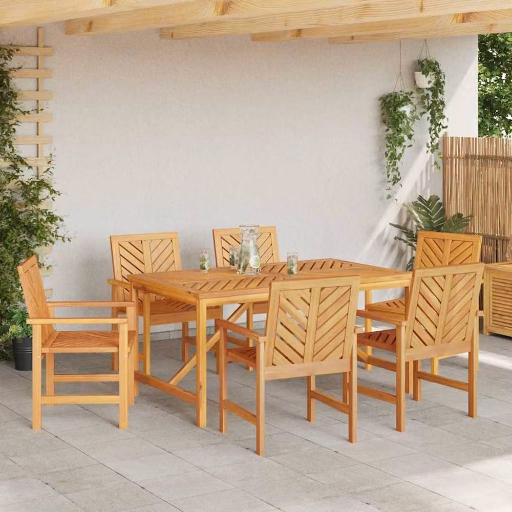Berkfield Home Modern 6 Piece Acacia Wood Garden Dining Set in Brown – 3