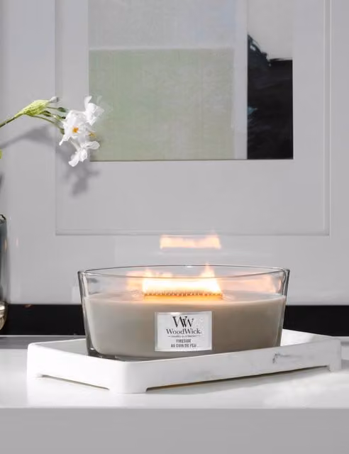 Woodwick Fireside Ellipse Tabletop Glass Candle in Grey
