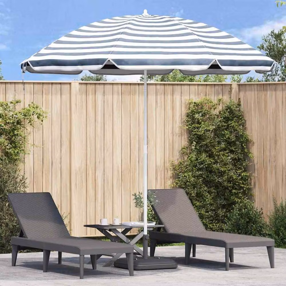 Berkfield Home Blue and White Striped Maritime Beach Parasol with Aluminium Pole, Diameter: 300 cm – 2