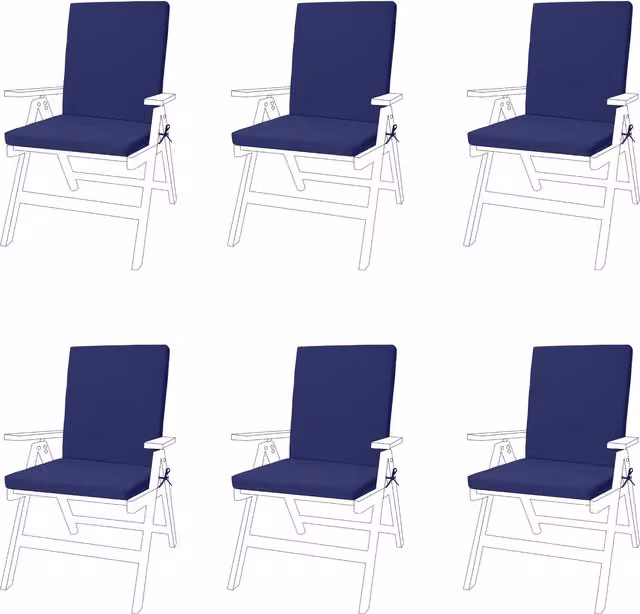 Gardenista Navy Blue Water Repellent Outdoor High Back Garden Chair Seat Cushion Pad with Ties