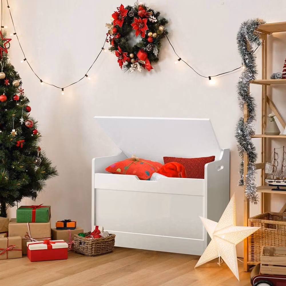 KORVIXA Kids Wooden Toy Box Storage Chest in White, W: 90 cm, D: 46 cm, H: 90 cm – 3