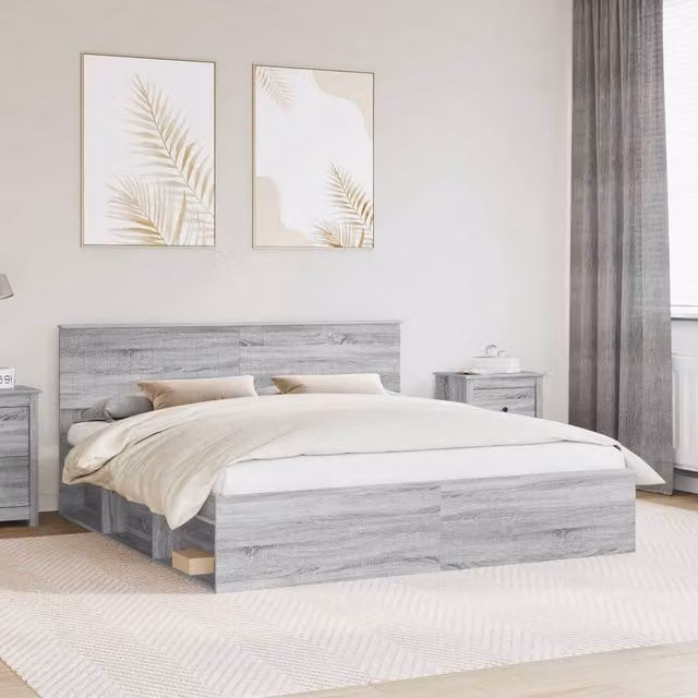 Berkfield Home Sonoma Bed Frame in Grey Pine Wood, 180 x 200 cm