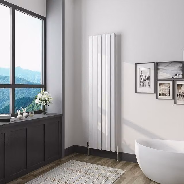 AicaBathroom Vertical Flat Panel Steel Radiator in White, H: 160 cm, W: 40.8 cm