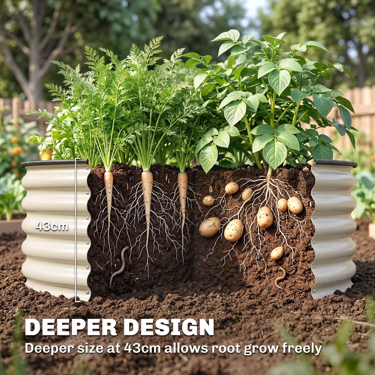 Outsunny Galvanised Steel Raised Garden Bed with Safety Edging in White, W/D/H: 120 x 120 x 43 cm – 3