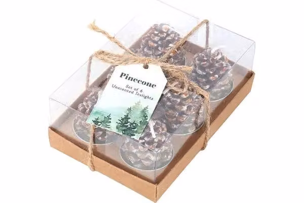 KDMD Set of 6 Grey Pinecone Paraffin Wax Tealight Candles – 2