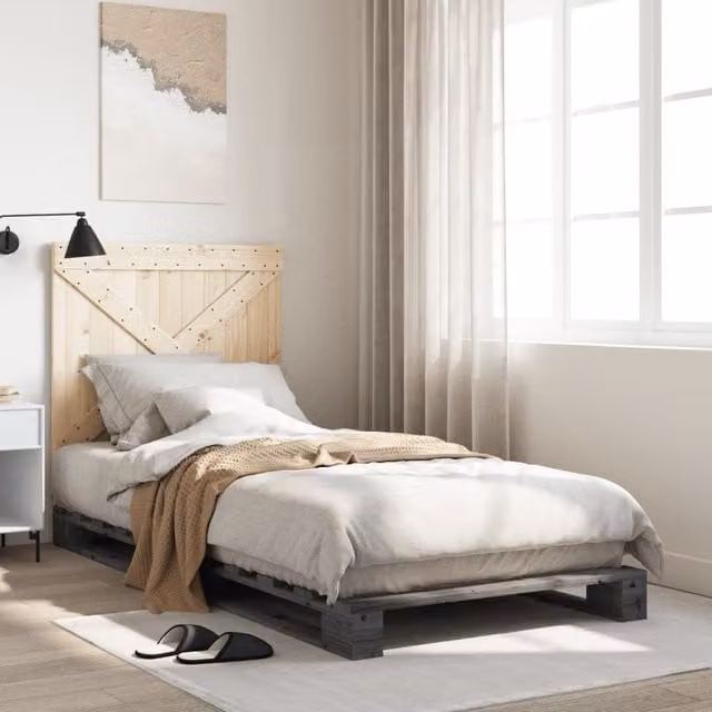 Berkfield Home Rustic Solid Wood Pine Bed Frame in Grey, W/D/H: 90 x 200 cm – 1