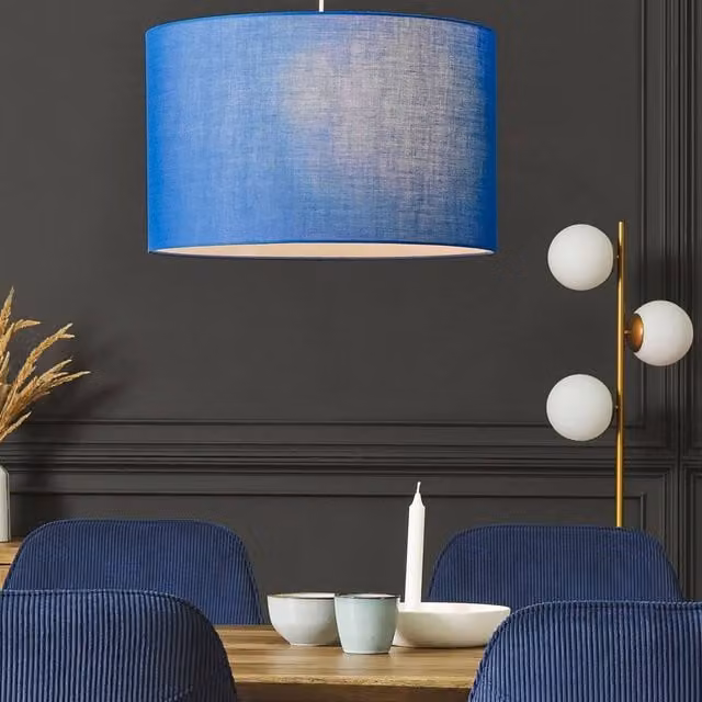 Wyld and Coco Blue Fabric Drum Pendant Lamp with Cylinder Shade – 1