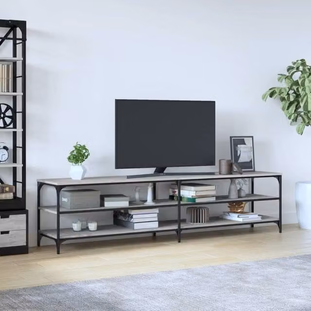 Berkfield Home Grey Sonoma TV Cabinet in Engineered Wood and Metal, W/D/H: 200 x 30 x 50 cm