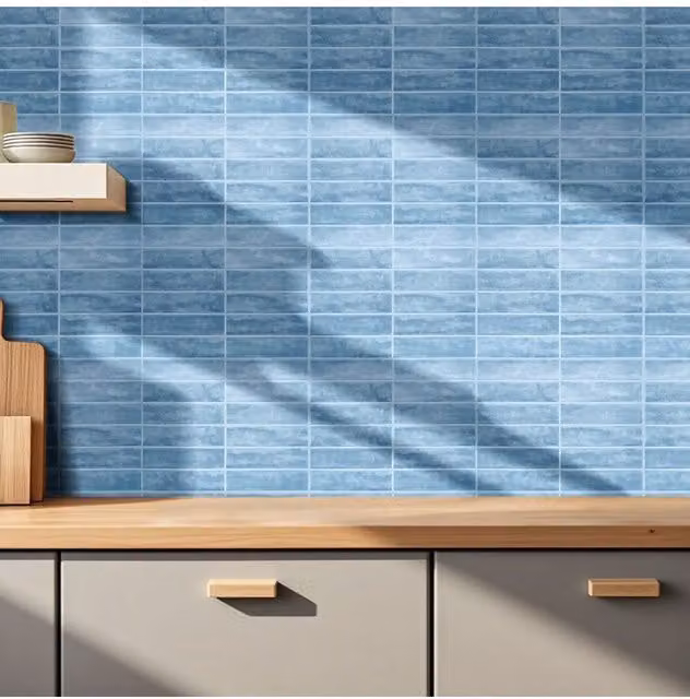 Living and Home 10-Piece 3D Rectangle Straight Pattern Self-Adhesive Wall Tile Stickers in Light Blue
