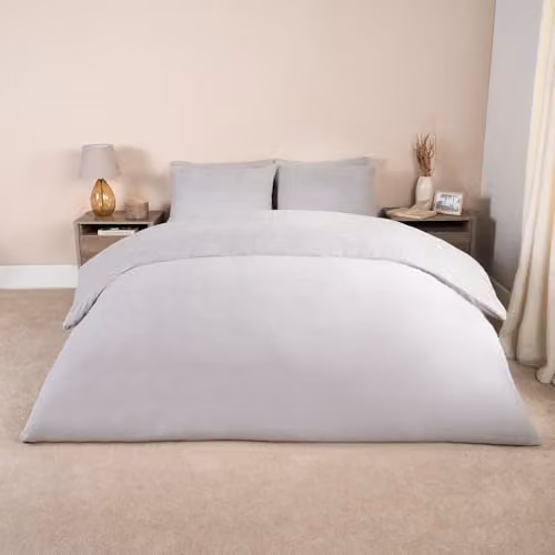 Brentfords Teddy Fleece Duvet Cover and Pillowcase Set, Silver Grey, Single, Duvet Cover: 135 x 200 cm, Pillowcase: 50 x 75 cm
