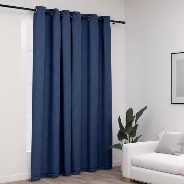 Berkfield Home Linen-Look Blue Blackout Eyelet Curtains, W: 290 cm, H: 245 cm – 1