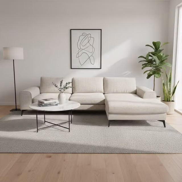 Abakus Direct Venice Chenille Corner Sofa with Deep Seats and Extra-wide Padded Arms, Cream, Right-hand Facing