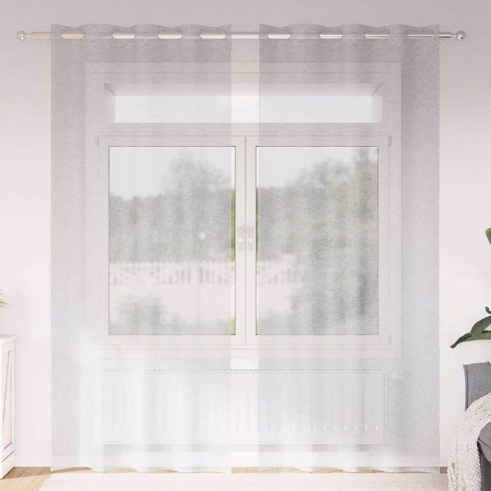 Berkfield Home Plain Polyester Eyelet Curtains, 2 Pack, Light Grey, W: 140 cm, H: 245 cm