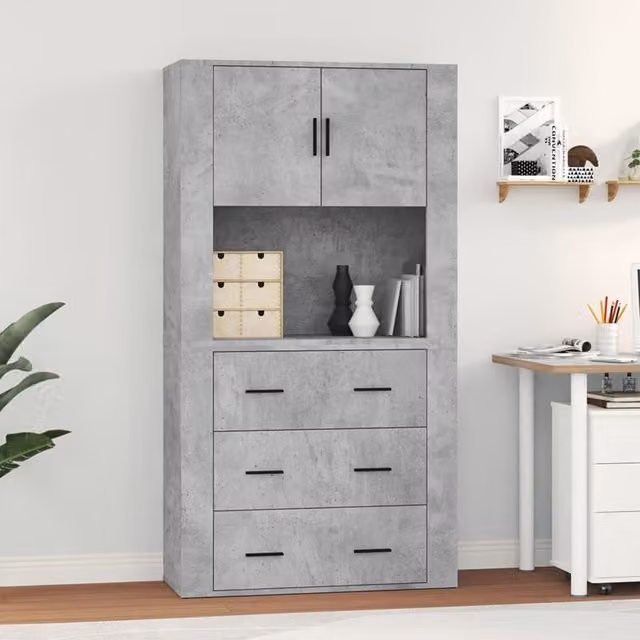 Berkfield Home Wall Mounted Highboard in Concrete Grey Matt MDF