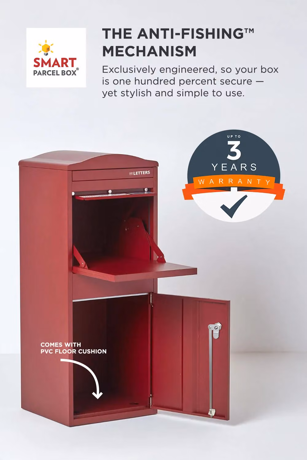 Homescapes Smart Parcel Box Large Curved Top Front Access Secure Delivery Box in Red – 3