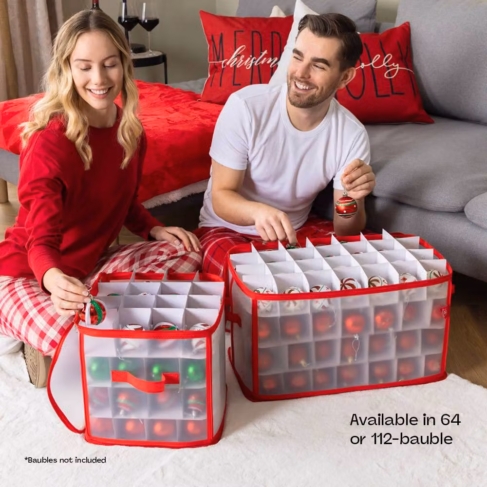 Christmas Village Red Christmas Bauble Storage Bag with Lid and Handles – 6