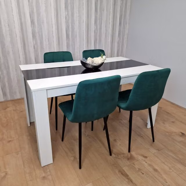 Kosy Koala Modern Rectangular Dining Table and 4 Green Tufted Velvet Chairs in Black and White
