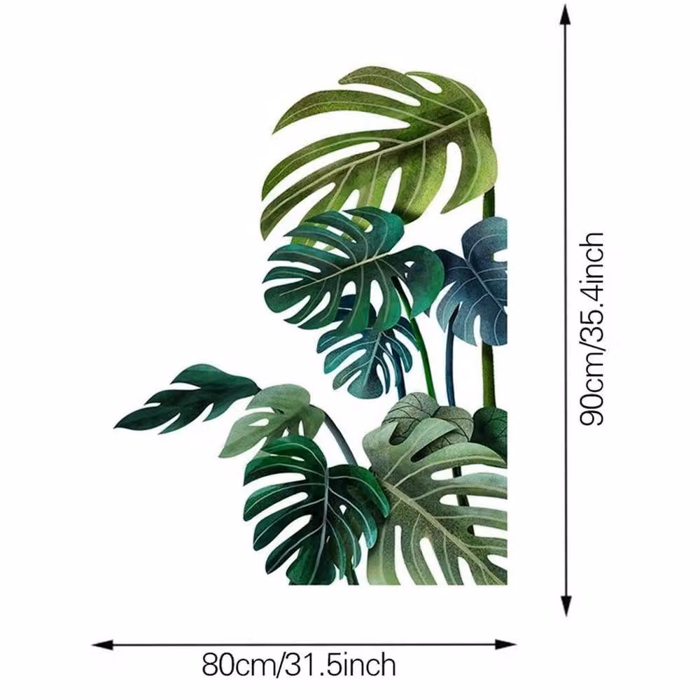 PAWNORA Tropical Leaf Print Adhesive Wall Sticker in Green, W: 30 cm, H: 90 cm – 2