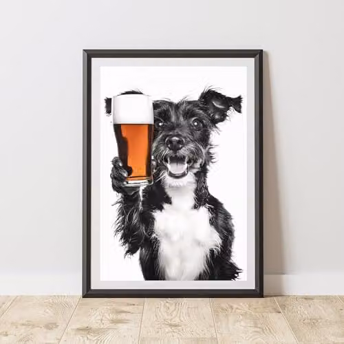 60 Second Makeover Funny Terrier Drinking Beer Paper Poster, A3