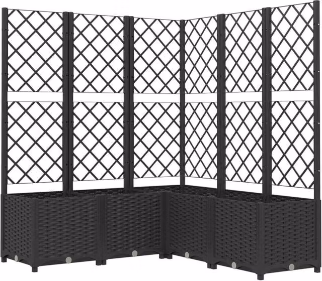Berkfield Home Garden Planter with Trellis in Black, W/D/H: 120 x 120 x 136 cm